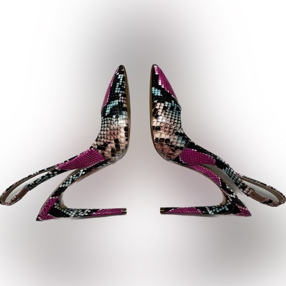 ALDO Pink Black Animal Snake Print Slingback Stiletto Pointy Toe Heels Size 7.5 - Picture 4 of 7